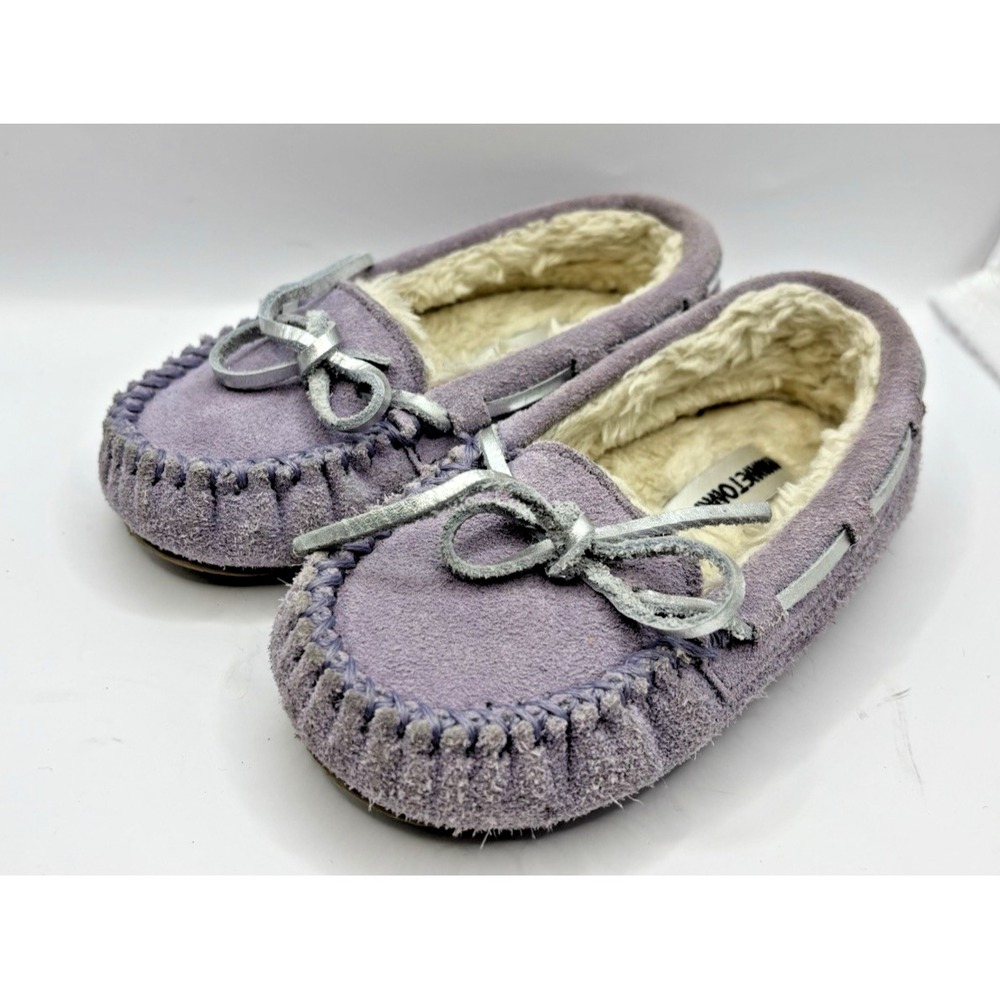 MINNETONKA Moccasins Cassie Shoes Girls Lined Flats Slippers Suede-9T Purple